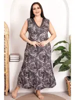 Büyük Beden Viskon Kumaş Anne Elbise Gri Çiçek Desenli Lady 7265 Gri detay görünüm