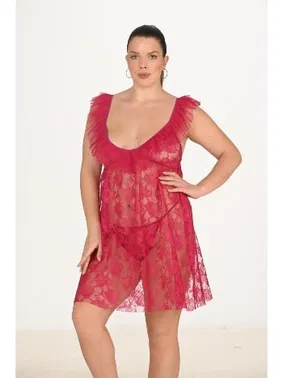 Ahu Lingerie Büyük Beden Vişne Gecelik Ahu Lingerie Primoda 3043