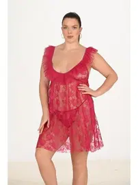 Ahu Lingerie Büyük Beden Vişne Gecelik Ahu Lingerie Primoda 3043