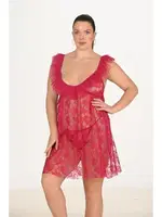 Büyük Beden Vişne Gecelik Ahu Lingerie Primoda 3043 Kırmızı