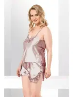 Büyük Beden Vizon Saten Babydoll Şort Takımı 1024 Vizon