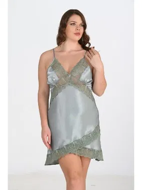 Ahu Lingerie Büyük Beden Yeşil Saten Dantelli Gecelik Ahu Primoda 2113 - Alternatif Görünüm