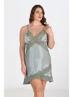 Büyük Beden Yeşil Saten Dantelli Gecelik Ahu Primoda 2113 Yeşil detay görünüm