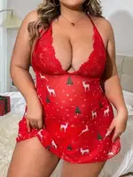 Büyük Beden Yılbaşı Özel Kırmızı Gecelik Takım Nightlight 3697 Kırmızı