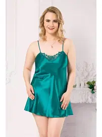 Ahu Lingerie Büyük Beden Zümrüt Kısa Saten Gecelik Ahu Primoda 2022