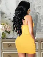 Büzgülü Sarı Mini Seksi Elbise Pink Night 2285 Sarı detay görünüm