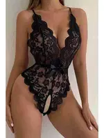 Çapraz Askılı Özel Bölgesi Açık Dantel Fantazi Kadın Body For Dreams 8458 Siyah görsel 5