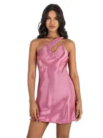 Ahu Lingerie Çapraz Çift Askılı Pembe Kısa Saten Gecelik Ahu Primoda 8207 