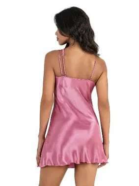 Ahu Lingerie Çapraz Çift Askılı Pembe Kısa Saten Gecelik Ahu Primoda 8207  - Alternatif Görünüm