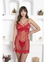 Çapraz İpli Santelli Tüllü Transpaaran Kadın Gecelik NBB 3185 Kırmızı