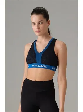 Doreanse Çapraz Lastik File Detaylı Kadın Mavi Spor Sütyen Doreanse 5586