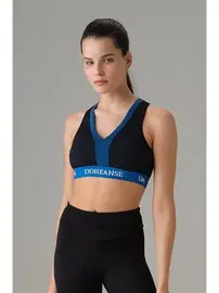 Doreanse Çapraz Lastik File Detaylı Kadın Mavi Spor Sütyen Doreanse 5586