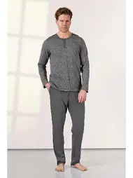 Doreanse Cepli Gri Düğmeli Yaka T-Shirt Erkek Pijama Takımı Doreanse 25K4530