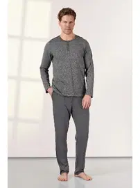 Doreanse Cepli Gri Düğmeli Yaka T-Shirt Erkek Pijama Takımı Doreanse 25K4530