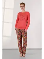 Cepli Uzun Kollu Desenli Kadın Pijama Takımı Doreanse 25K4048 Kırmızı