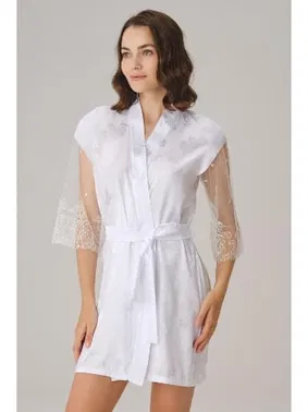 Anıl Uzun Kollu V Yaka Saten Dantelli Kadın Sabahlık Anıl 5784