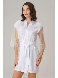 Anıl Uzun Kollu V Yaka Saten Dantelli Kadın Sabahlık Anıl 5784