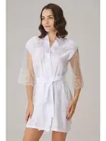 Uzun Kollu V Yaka Saten Dantelli Kadın Sabahlık Anıl 5784 Beyaz