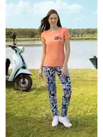 Çiçek Desen Basklı Kısa kollu Kadın T-Shirt Pijama Takımı Doreanse 4293 Lacivert