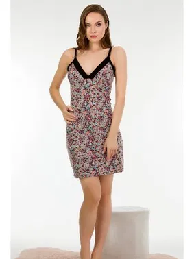 Lady Çiçek Desenli Gecelik Elbise Pamuklu Lady 6164