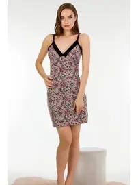 Lady Çiçek Desenli Gecelik Elbise Pamuklu Lady 6164