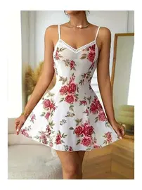 NightLight Çiçek Desenli Tül Transparan Fantezi Mini Beyaz Gecelik Nightlight 3691