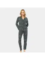 Düğmeli Çiçek Desenli Uzun Kollu Gömlek Yaka Kadın Pijama Takımı Türen 3379 Yeşil