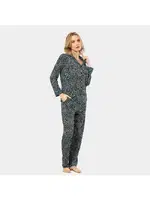 Düğmeli Çiçek Desenli Uzun Kollu Gömlek Yaka Kadın Pijama Takımı Türen 3379 Yeşil farklı açı