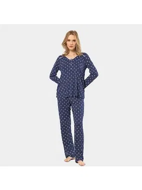 Türen Patlı Çiçek Desenli Uzun Kollu Kadın Pijama Takımı Türen 3382