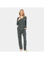 Cepli Çiçek Desenli Uzun Kollu Patlı Yeşil Kadın Pijama Takımı Türen 3382 Yeşil