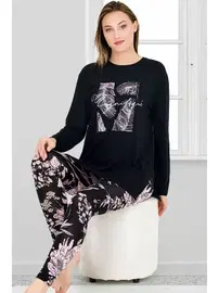 Lady Çiçek Desenli Uzun Kollu Viskon Kapri Pijama Takımı Lady 11670