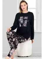 Çiçek Desenli Uzun Kollu Viskon Kapri Pijama Takımı Lady 11670 Çiçek