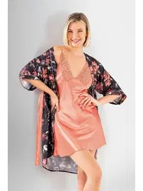 Ahu Lingerie Çiçekli 2li Gecelik Sabahlık Takımı Ahu Loriva 1900