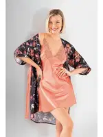 Çiçekli 2li Gecelik Sabahlık Takımı Ahu Loriva 1900 Somon