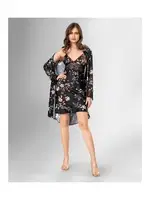 Çiçekli 2li Sabahlık Gecelik Takımı Ahu Loriva 1837 Siyah