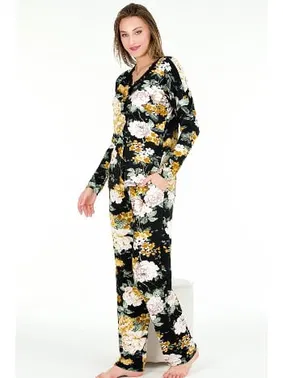 Lady Çiçekli Büyük Beden Viskon Pijama Takımı Lady 11378 - Alternatif Görünüm
