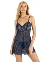 Çiçekli Lacivert Kısa Tül Gecelik Ahu Primoda 4214 Lacivert