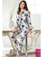 Çiçekli Saten Empirme Kadın Pijama Çeyiz Seti XSES 2000 Mavi