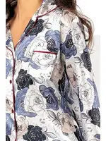 Çiçekli Saten Empirme Kadın Pijama Çeyiz Seti XSES 2000 Mavi detay görünüm