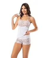 Çift Askılı Dantelli Atlet Şort Takım Derya Kurşun 072 Beyaz