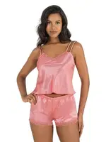 Çift Askılı Saten Şort Pijama Takımı 9210 Primoda-9210 Pembe