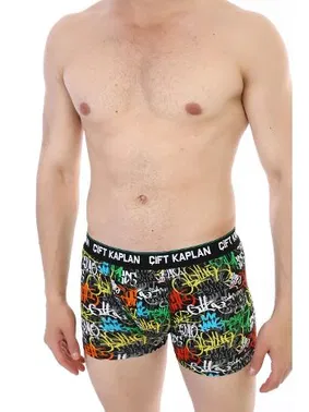Çift Kaplan Çift Kaplan Erkek Boxer 796 Yazı Desenli Dijital Baskılı