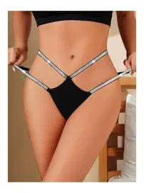 Lily Bianca Çift Parlak Şeritli Siyah Kadın Tanga Külot 1021