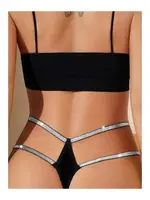 Çift Parlak Şeritli Siyah Kadın Tanga Külot 1021 Siyah detay görünüm