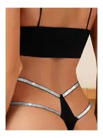 Çift Parlak Şeritli Siyah Kadın Tanga Külot 1021 Siyah görsel 5