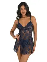 Çift Yırtmaçlı Lacivert Kısa Tül Gecelik Ahu Primoda 4241