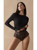 Çizgili Dantel Detaylı Transparan Siyah Külot Siyah