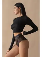 Çizgili Dantel Detaylı Transparan Siyah Külot Siyah detay görünüm