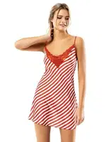 Çizgili Kiremit Saten Sabahlık Gecelik Takımı Ahu Loriva 1738 Kırmızı farklı açı