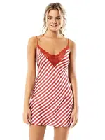 Çizgili Kiremit Saten Sabahlık Gecelik Takımı Ahu Loriva 1738 Kırmızı görsel 4